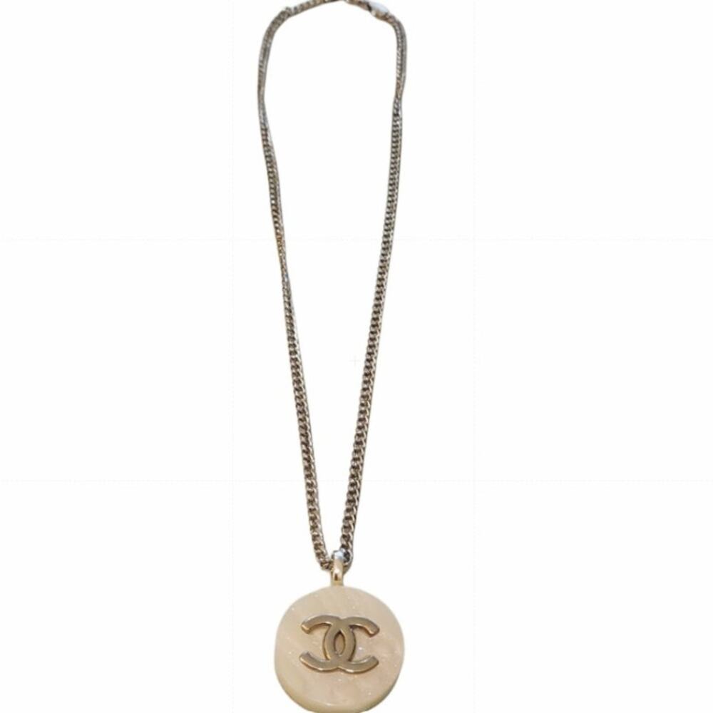 Pink & Silver Iridescent Large Button Pendant on 18K White Gold Filled Necklace - Picture 4 of 4